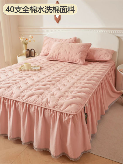Casual Cotton Bed Skirt Single Piece 2026 New Model Suitable for All Seasons Quilted Bed Cover with Skirt Princess Style Bedspread Pure Cotton