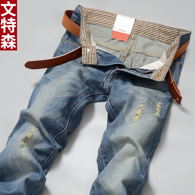Spring Clothing 2022 Men's Jeans Straight Barrel Loose Tide Casual Workout Style Long Pants Retro Broken Cave Men Pants