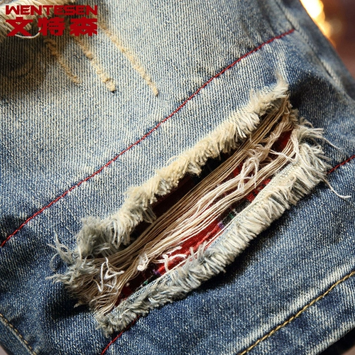 Летние трендовые джинсы, универсальные мужские штаны для отдыха, в корейском стиле