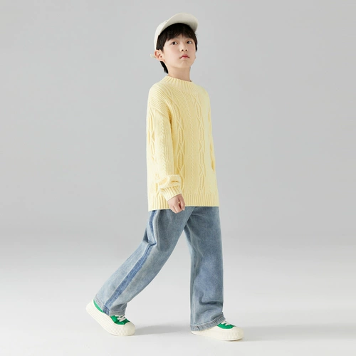 Детский зимний многоцветный трикотажный свитер, детская одежда, высокий воротник