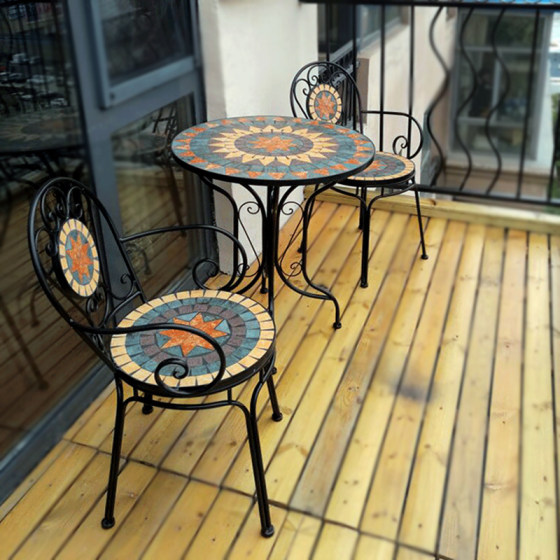 European style iron leisure balcony table and chairs courtyard outdoor outdoor garden one table two chairs three piece combination mosaic