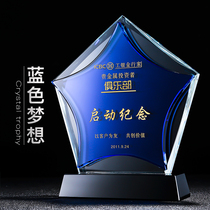 Crystal Trophy Custom Blue Pentagram Trophy Company Annual Meeting Excellent Employees Month Sales Crown Creative Free Lettering