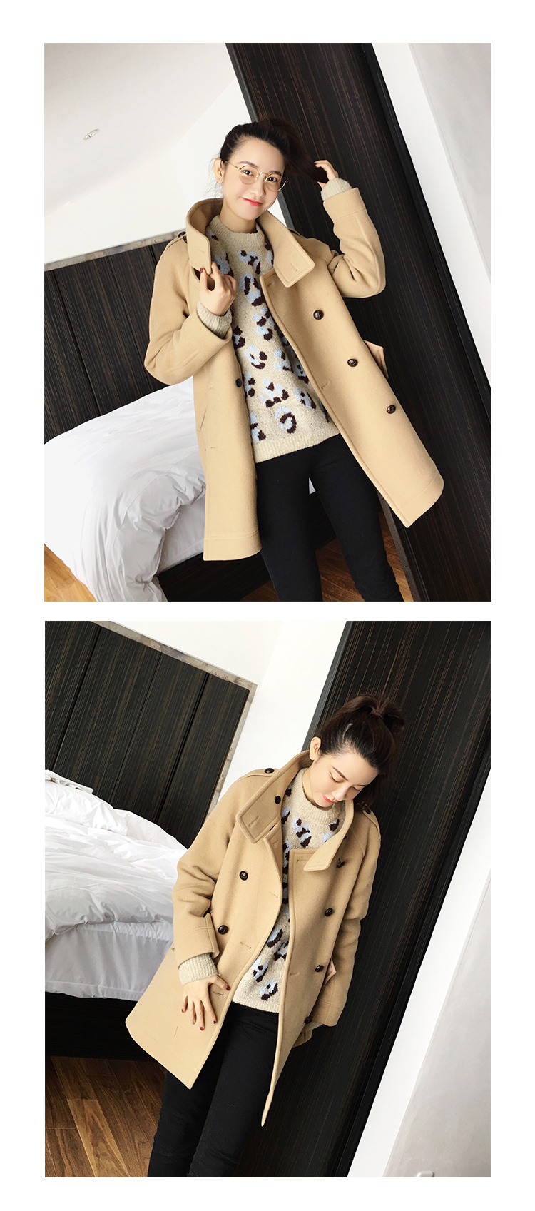 Áo khoác lông Zhang Dazhao dài đôi ngực mùa đông mới cổ điển dày 80% len hai mặt áo jacket nữ