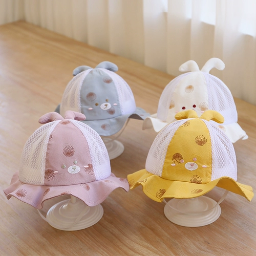 Детская осенняя летняя тонкая милая дышащая шапка, защита от солнца, с медвежатами, в корейском стиле