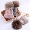 Children's autumn and winter thickened warm boy baby 18cm real hair ball twist knitted wool pullover hat big hair ball tide