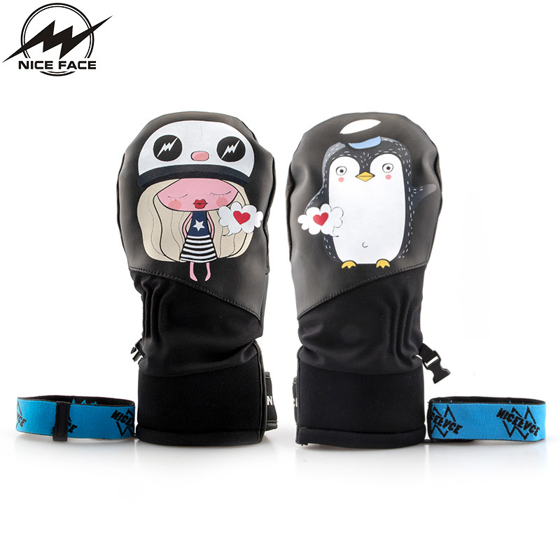 Ski gloves smoldering inner five fingers male and female winter waterproof thickened warm double plate veneer even finger cartoon gloves-Taobao