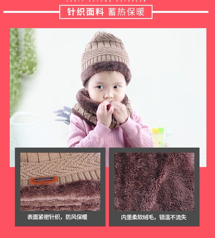 Mùa thu và mùa đông mũ len trẻ em 2-4-6-8 tuổi trai và bé gái ấm cổ bảo vệ cộng với khăn nhung hai bộ thủy triều