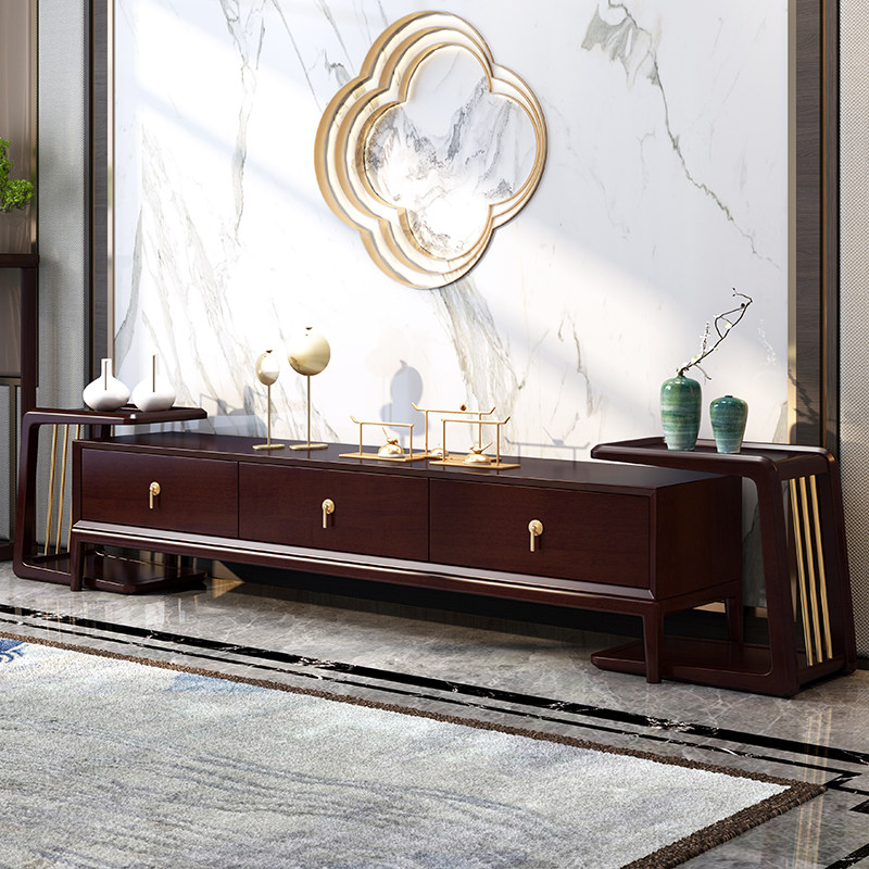 New Chinese solid wood telescopic TV cabinet Composition Zen Luxurious Home Living Room Storage Lockers China Wind Furniture-Taobao