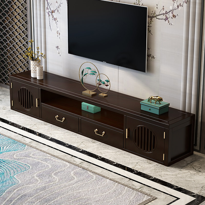 New Chinese Solid Wood TV Cabinet Tea Table Combination All Solid Wood Small Household Type Lockers Modern Minimalist Guest Hall Furniture-Taobao