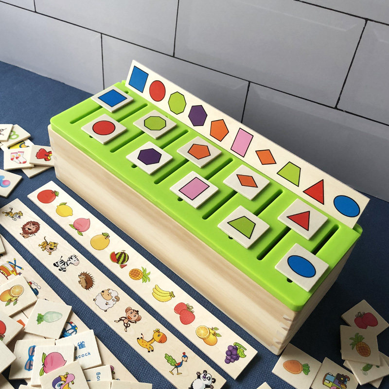 Children's early education classification box matching cards Wooden toys Baby look at the picture cognition 2-3-4-5-year-old Puzzle blocks
