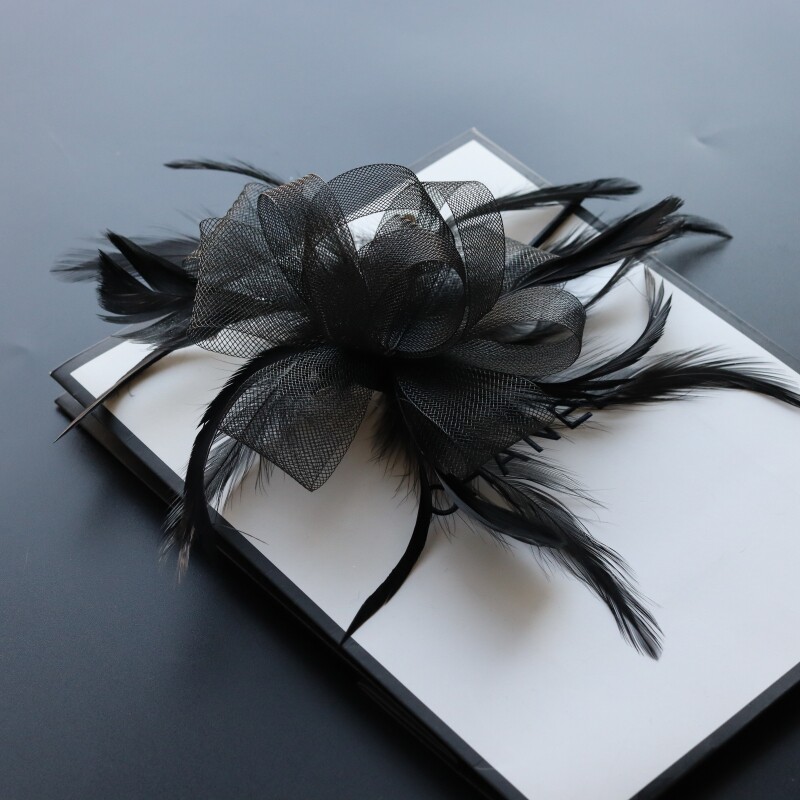 欧美简约时尚复古网纱新娘发夹配饰晚宴会派对演出发饰羽毛头饰品详情1