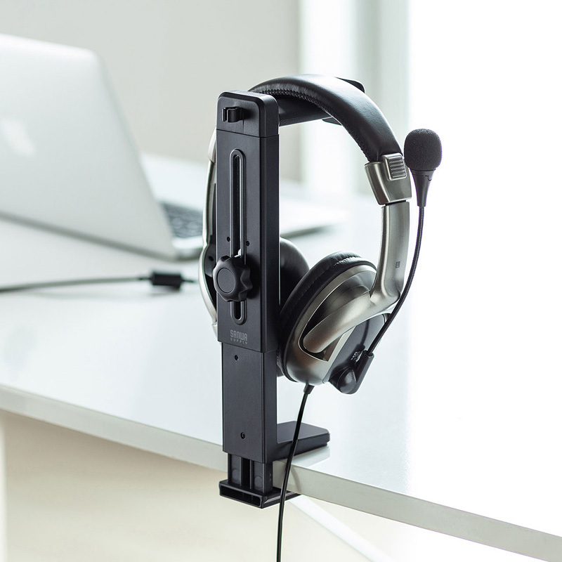 Japanese Sanwa Headphone Hanger, Clip-On Type, Height Adjustable, Rotatable, Swivel Headband Headphone Stand, Abs Resin, Height Adjustable, No Drilling Required, Easy to Operate, Storage Rack