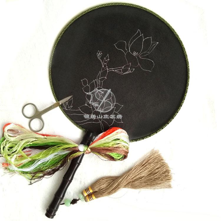 Fan diy thêu mộc lan bộ kim lụa dòng hướng dẫn cho người mới bắt đầu miễn phí vận chuyển thêu tay quạt tròn - Bộ dụng cụ thêu tranh thêu tay cao cấp