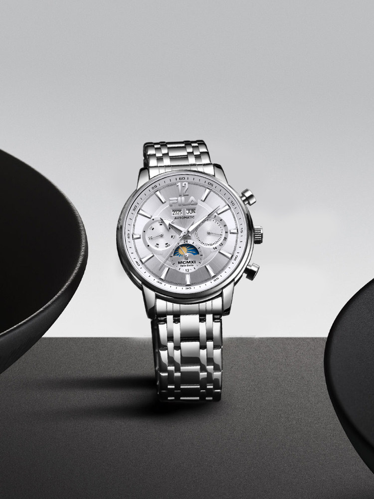 Flia Three-Eye Multifunctional Men's Mechanical Watch Business Steel Band Waterproof Light Luxury Watch Gift 6700