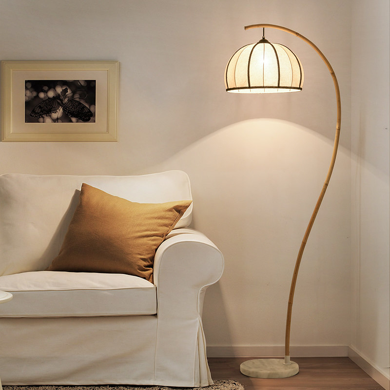 Day style new Chinese table lamp folk sleeping bedroom bedside headlights net red bamboo art living room sofa Nordic Silence Wind Floor Lamp