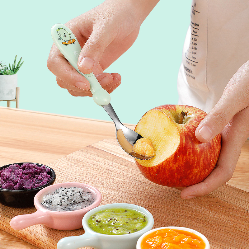 Children's baby tableware baby scraping apple puree spoon set stainless steel non-staple food spoon water puree grinding artifact