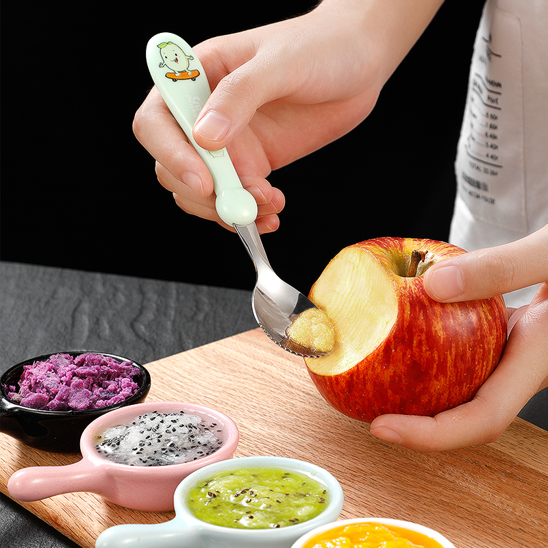 Stainless Steel Scraped Apple Clay Spoon Children Baby Cutlery Suit Baby Cog Spoon Tools Sidefood Cutlery Deity