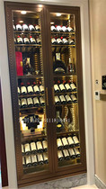 Custom high-end villa wine cabinet inlaid room temperature wine cabinet Industrial wind stainless steel display cabinet Titanium wine display rack