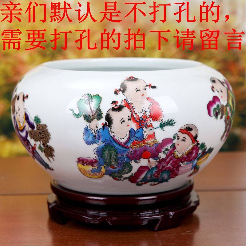 Jingdezhen Ceramic Medium Fish Tank Sleeping Lotus Bowl Bowl Lotus Flower Pot Round Horticultural Flower Planting Bowl