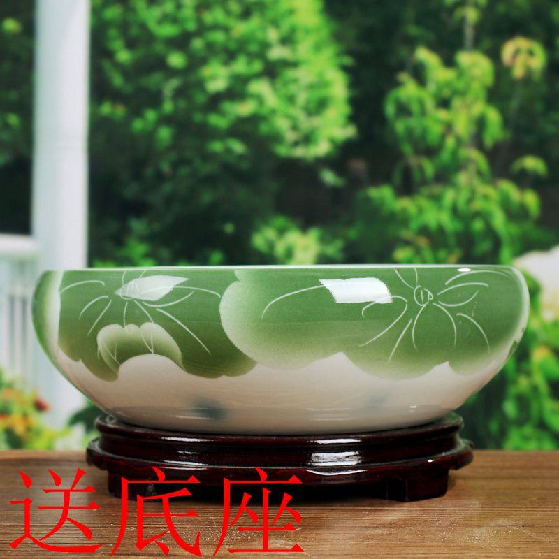 Jingdezhen Ceramic fish tank Water shallow gold fish tank Wanlian cylinder hand painted lotus cylinder turtle porcelain fish tank