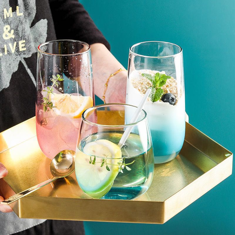 ins Net red glass drink cup fruit juice cup high color value cold drink cup bubble water cup yogurt cup dessert Cup