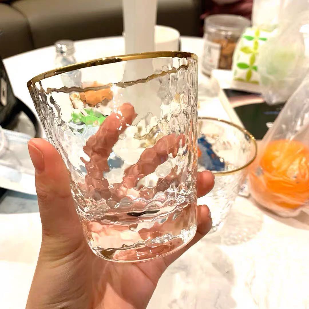 ins simple hammer-mesh pattern Phnom Penh glass household high-value water cup retro transparent cup breakfast cup juice cup