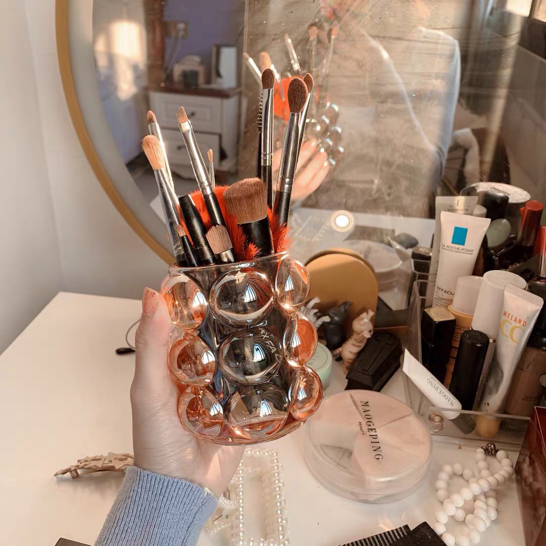 Korean ins wind ball glass transparent storage pen holder Niche decoration makeup brush bucket Bedroom desktop small ornaments