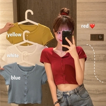 Watch out for machine short ins knitted short-sleeved t-shirt womens niche design sense tight umbilical Hyuna wind dress Korean version