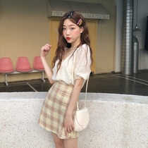 Korean girl wears a sweet and immortal suit two-piece set Yafeng small man High Net red half-length skirt