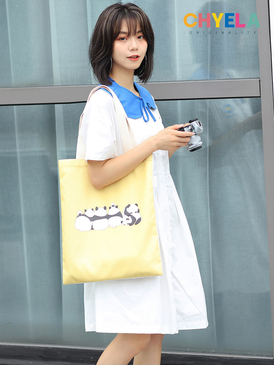 Panda cartoon cute animal simple portable canvas bag female environmental protection bag DIY to map custom graduation design