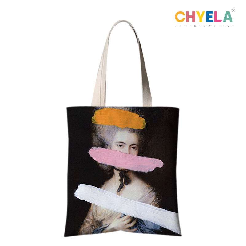 Art graffiti vintage illustration portable canvas eco-friendly shopping bag student shoulder bag bag custom large capacity AZ05