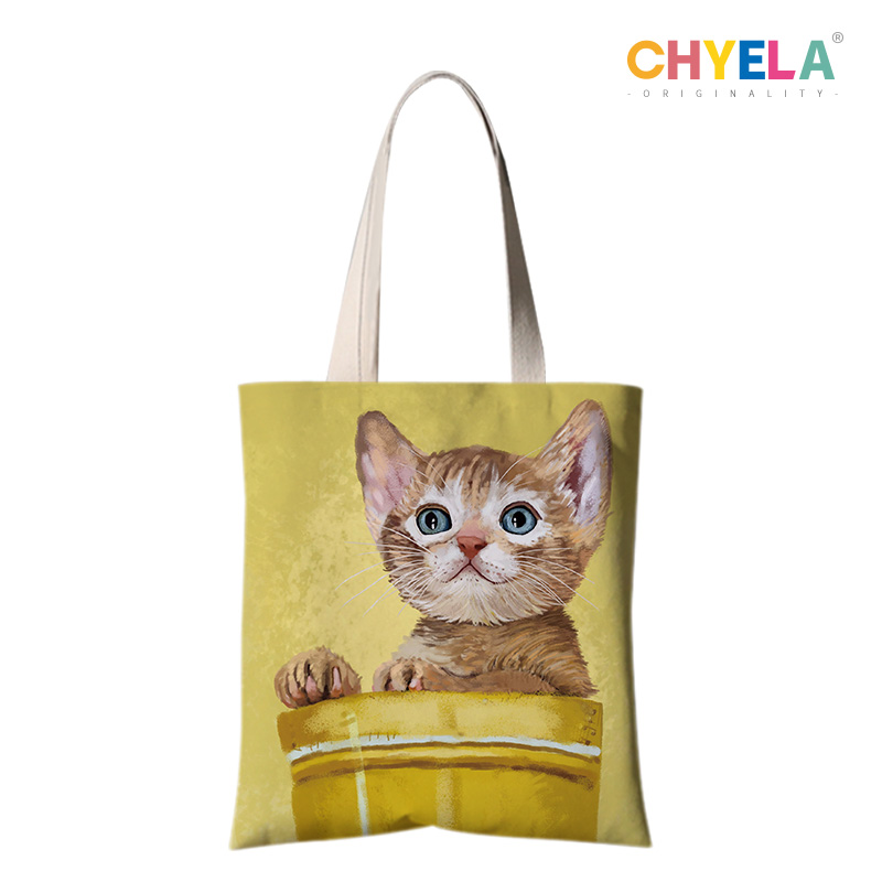 Stay Cute Pet Small Kitty Single Shoulder Back Sail Cloth Bag Animal Pattern Shopping Bag Customised Hand Carry Bag AK