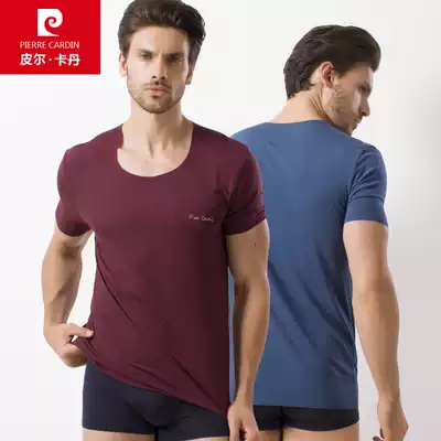 Pierre Carden Men's Traced Four Seasons Short Sleeve T-Shirt Round Neck Autumn and Winter Modal Bottom Half Sleeve Sweat Men