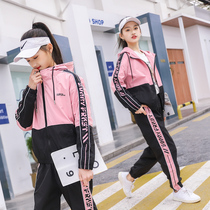 Girls sports suit 2022 new childrens 13 foreign gas girls net red middle school students casual two-piece set big boy 15