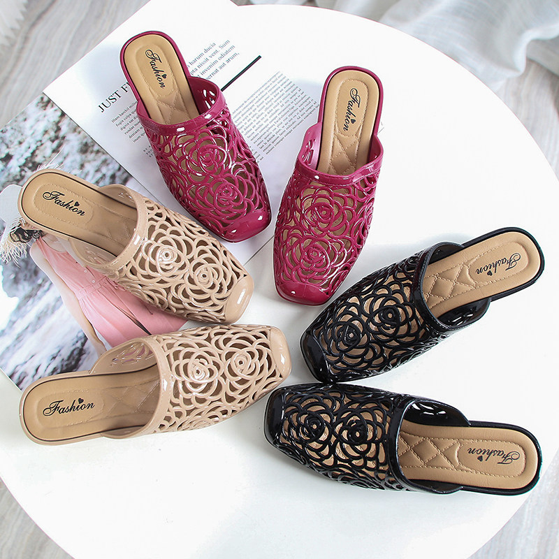 Baotou Beach Sandals and Slippers Shoes Women's Summer Fashion Network Infrared Wear Hollow Height Thick Heel Semi-slip Non-slip Versatile Slippers