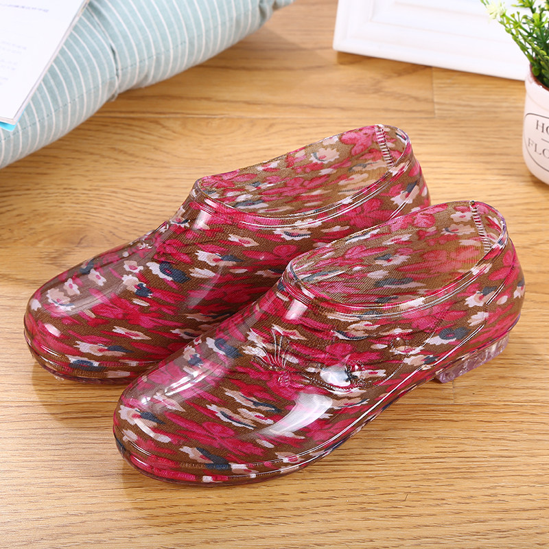 Low Bunch Waterproof Shoes Shallow Mouth Rain Shoes Broken Flowers Han Edition Rain Boots Rubber Shoes Cover Shoes Women Kitchen Non-slip Working Adults Fashion