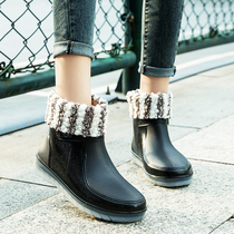 Hangcheng cotton fashion waterproof shoes and rainboots female winter adult working adult shoes warm and anti-slip shoes low barrel