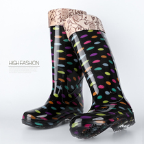 High tube fashion waterproof boots rain boots women winter plus velvet cotton adult rubber shoes warm home overshoes kitchen water boots
