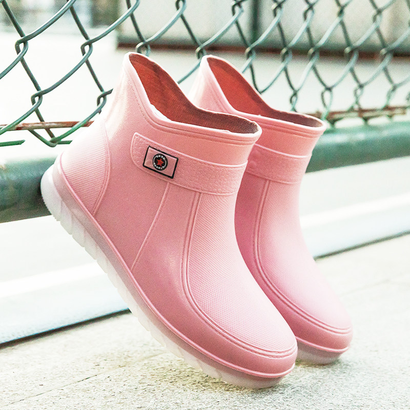 Short Cylinder Fashion Student Korean Version Warm Waterproof Shoes Rain Shoes Rain Boots Women Winter Plus Suede Cotton Water Boots Adult Non-slip Set Shoes