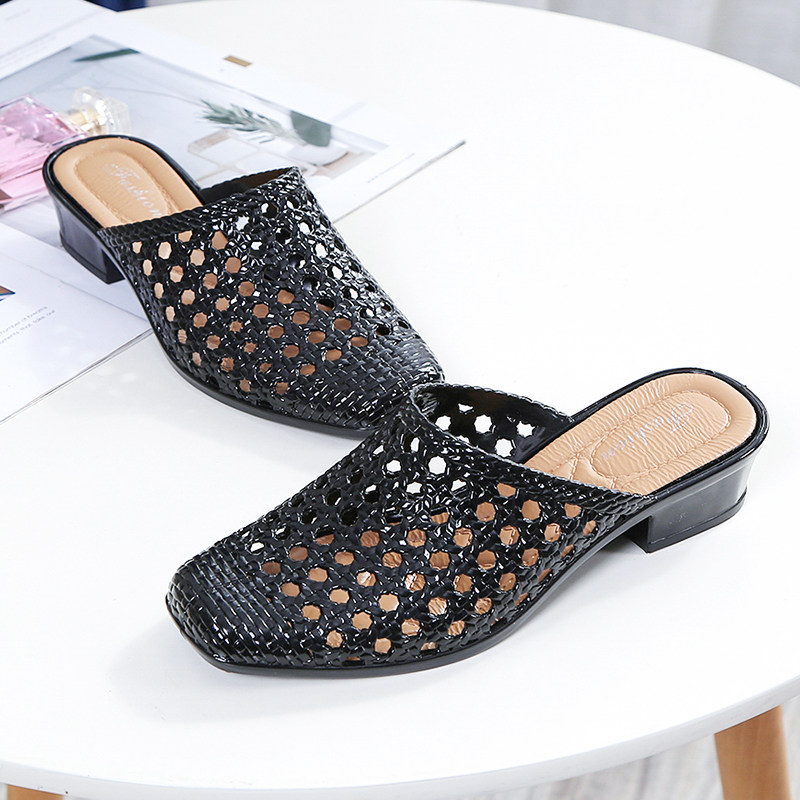 2021 new Baotou sandals women's summer coarse heel jelly fashion with mom half trailing beach heightening non-slip 100 lap