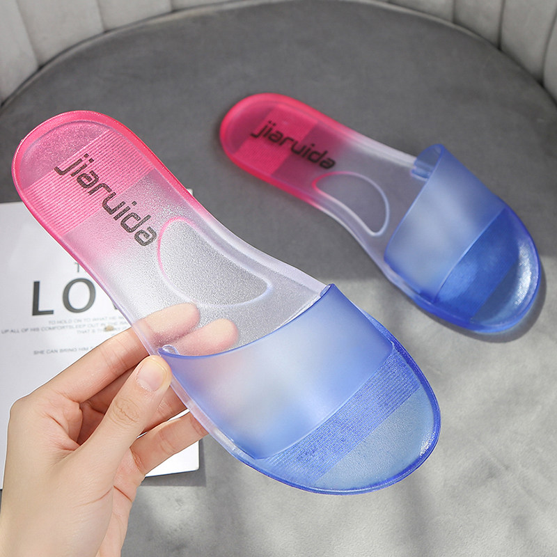 Jelly Crystal Sandals Sandslippers Shoes Women Summer Outwear Fashion with Flat Bottom Anti Slip Ins Nets Red Slippers Students Korean version