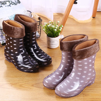 Waterproof shoes Non-slip flannel cotton rain boots Warm rain boots Rubber shoes galoshes Water boots Womens adult fashion short tube autumn and winter