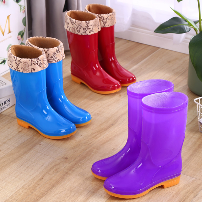 Waterproof shoes plus velvet cotton rain boots rain boots anti-slip rubber shoes cover shoes water boots female adult tube high tube warm winter fashion