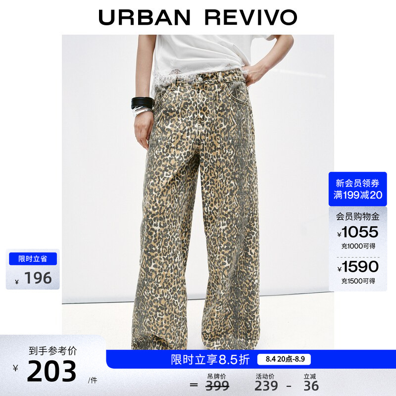Ur2026 New Summer Style Women's Trendy Denim Modern Leopard Print Wide-Leg Lyocell Casual Pants Uwj860053