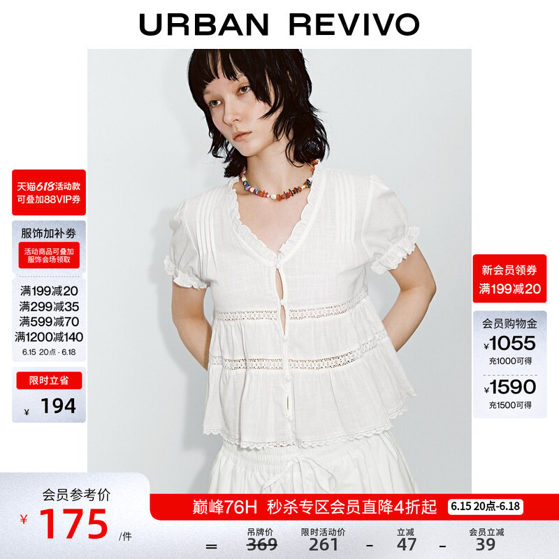Ur2026 New Summer Women's Casual Lace Splicing Ruffled Open-Front Shirt Uyl260039 Ur2026 New Summer Women's Casual Lace Splicing Ruffled Open-Front Shirt Uyl260039