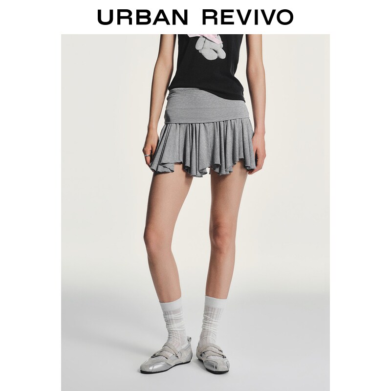 Fold Over High Waist Ruffle Mini Skirt Irregular Flared Hem Stretch Fabric Casual Short Bottom For Women ราคา 1,590 บาท*ส่งฟรี