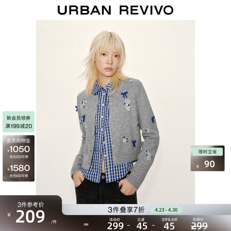 Ur2026 Spring New Women's Casual Bow Floral Jacquard Knitted Cardigan Uyy950136