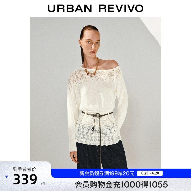 Ur2026 New Summer Women's Casual Knitwear with Belt, Hollow Jacquard, Slanted Shoulder Collar, Uwh960057