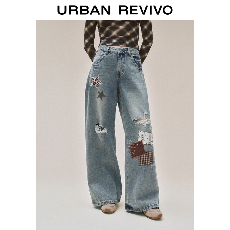 Ur2026 New Autumn Women's Casual Ripped Patchwork Embroidered Wide-Leg Denim Pants Uyl860158 Ur2026 New Autumn Women's Casual Ripped Patchwork Embroidered Wide-Leg Denim Pants Uyl860158