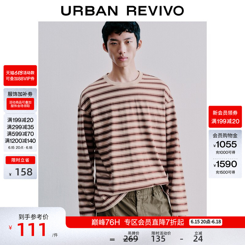 Ur2026 Spring New Men's Casual Color-Blocking Striped Design Pattern Round Neck T-Shirt Uml460034 Ur2026 Spring New Men's Casual Color-Blocking Striped Design Pattern Round Neck T-Shirt Uml460034